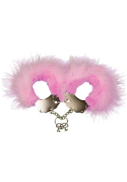 Kajdanki-Śmieszna zabawka-kadanki - Metallic Handcuffs,Feather Cov.. Pink