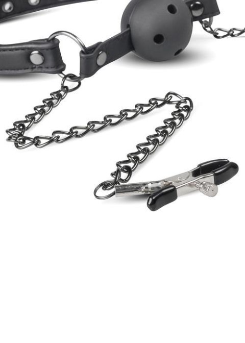 Knebel-Open Ball Gag With Nipple Clamps