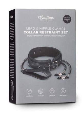 Wiązania-Leather Collar With Nipple Chains