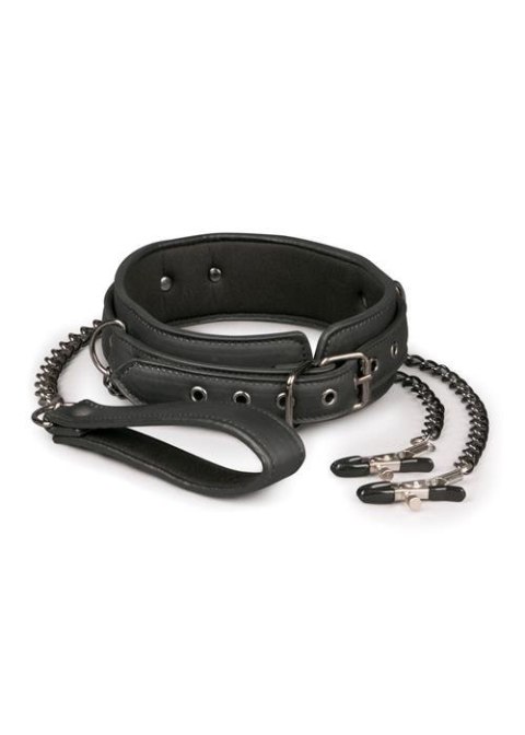 Wiązania-Leather Collar With Nipple Chains