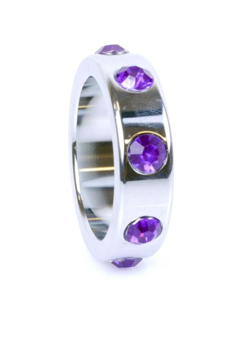 Pierścień-Metal Cock Ring with Purple Diamonds Large