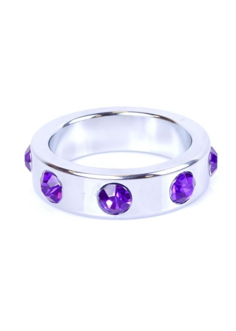 Pierścień-Metal Cock Ring with Purple Diamonds Large