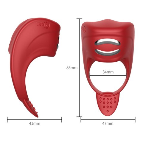 Wibrator-Silicone Ring Red USB 7 Function + Electro stim / remote control