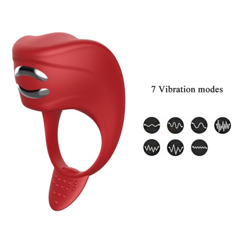 Wibrator-Silicone Ring Red USB 7 Function + Electro stim / remote control