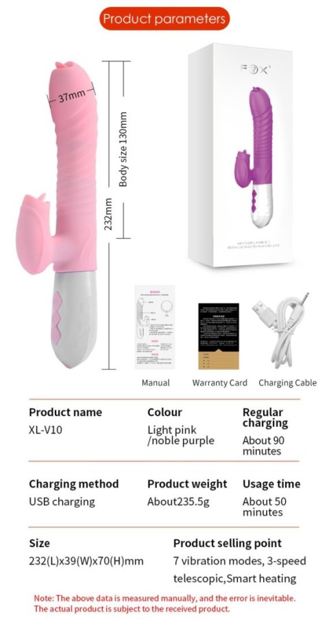 Wibrator-Silicone Vibrator USB 7 Function and Thrusting Function / Heating, pink