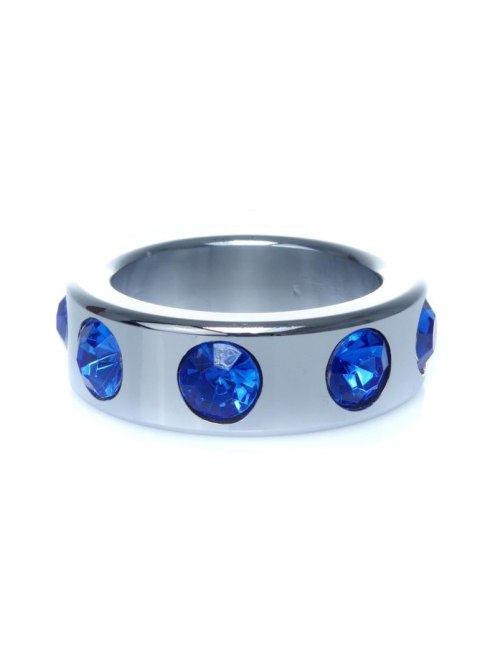 Pierścień-Metal Cock Ring with Dark Blue Diamonds Small