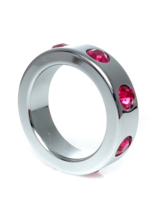 Pierścień-Metal Cock Ring with Pink Diamonds Medium