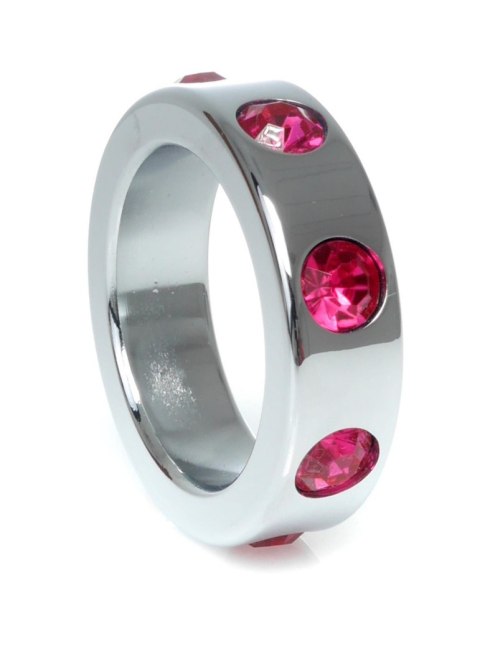 Pierścień-Metal Cock Ring with Pink Diamonds Medium