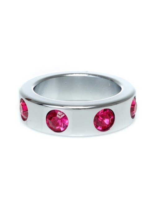 Pierścień-Metal Cock Ring with Pink Diamonds Medium