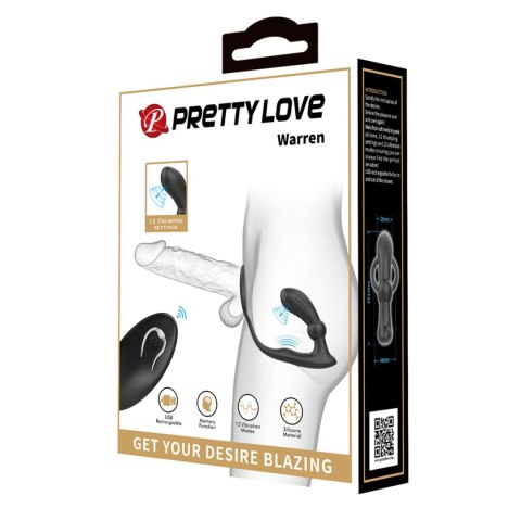 PRETTY LOVE - Warren Black, 12 vibration functions 12 pulse wave settings Wireless remote control