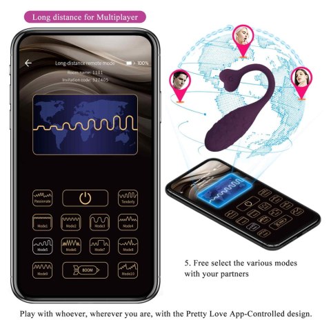 PRETTY LOVE - Fisherman Purple, 12 vibration functions Mobile APP remote control