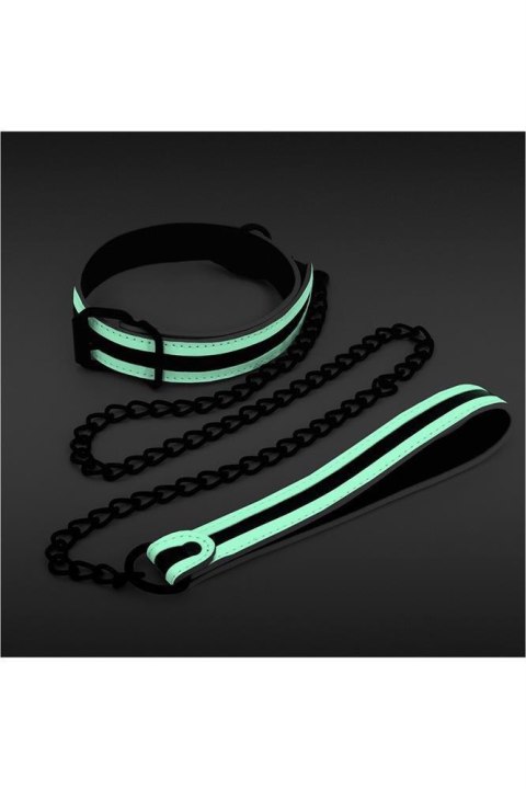 GLO BONDAGE COLLAR AND LEASH GREEN