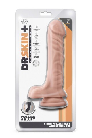 DR. SKIN PLUS 9 INCH POSABLE DILDO WITH BALLS VANILLA