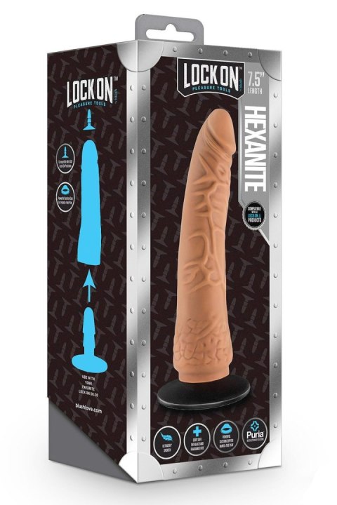 LOCK ON HEXANITE 7.5 INCH DILDO WITH SUCTION CUP ADAPTER MOCHA