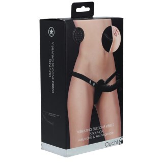 Ouch! - Vibrating - Rechrgeable - 10 Speed Silicone Ribbed Strap-On - Adjustable - Black