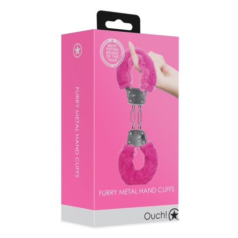 Furry Metal Hand Cuffs - Pink