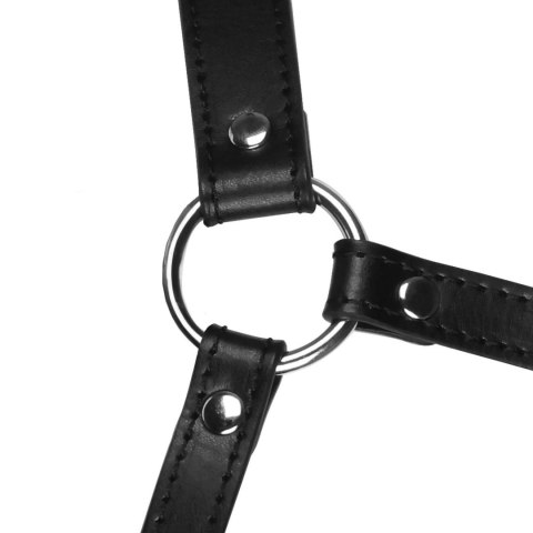 Head Harness with Mouth Cover and Solid Ball Gag - Black