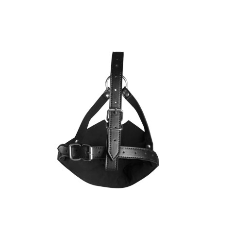 Head Harness with Mouth Cover and Solid Ball Gag - Black