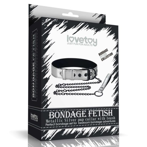 Bondage Fetish Metallic Pup Collar With Leash