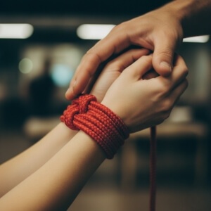 Liny do shibari w dłoniach